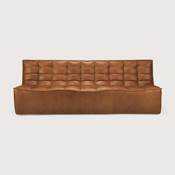 Ethnicraft Sofa N701 3 seater in Old Saddle full aniline leather with tufted design and hardwood frame