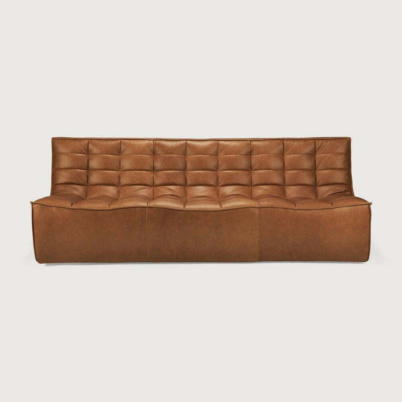 Ethnicraft Sofa N701 3 seater in Old Saddle full aniline leather with tufted design and hardwood frame
