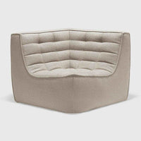 Ethnicraft Sofa N701 corner unit in dark beige fabric with cushioned backrest and seating, modern modular design