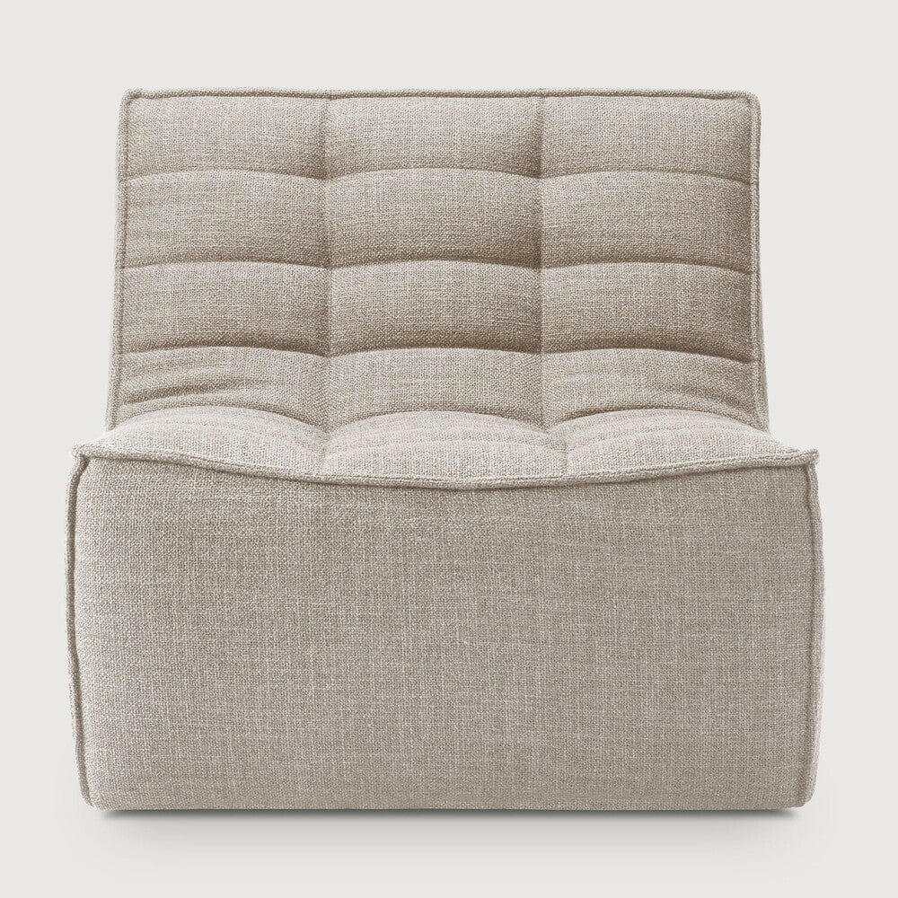 Dark beige Ethnicraft N701 single-seater sofa with cushioned back and hardwood frame