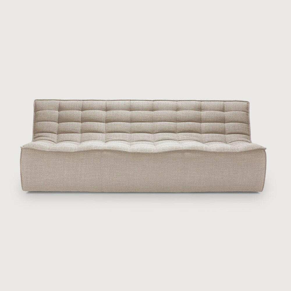 Ethnicraft Sofa N701 three-seater in dark beige with tufted cushions and modern minimalist design