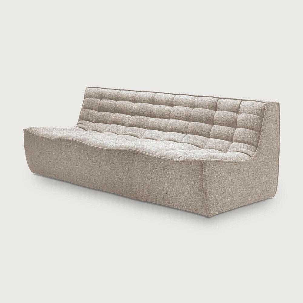 Ethnicraft Sofa N701 dark beige 3-seater with tufted upholstery and modern curved design