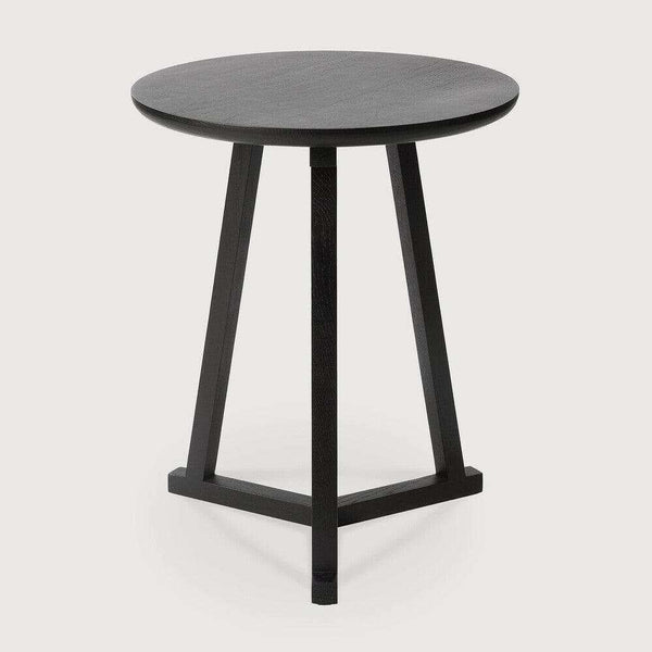 Ethnicraft Side Table Tripod in black solid oak with round top and three-legged base