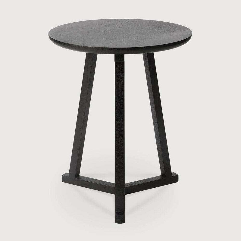 Ethnicraft Side Table Tripod in black solid oak with round top and three-legged base