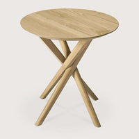 Ethnicraft Oak Mikado Side Table with round top and crossed legs in solid oak finish