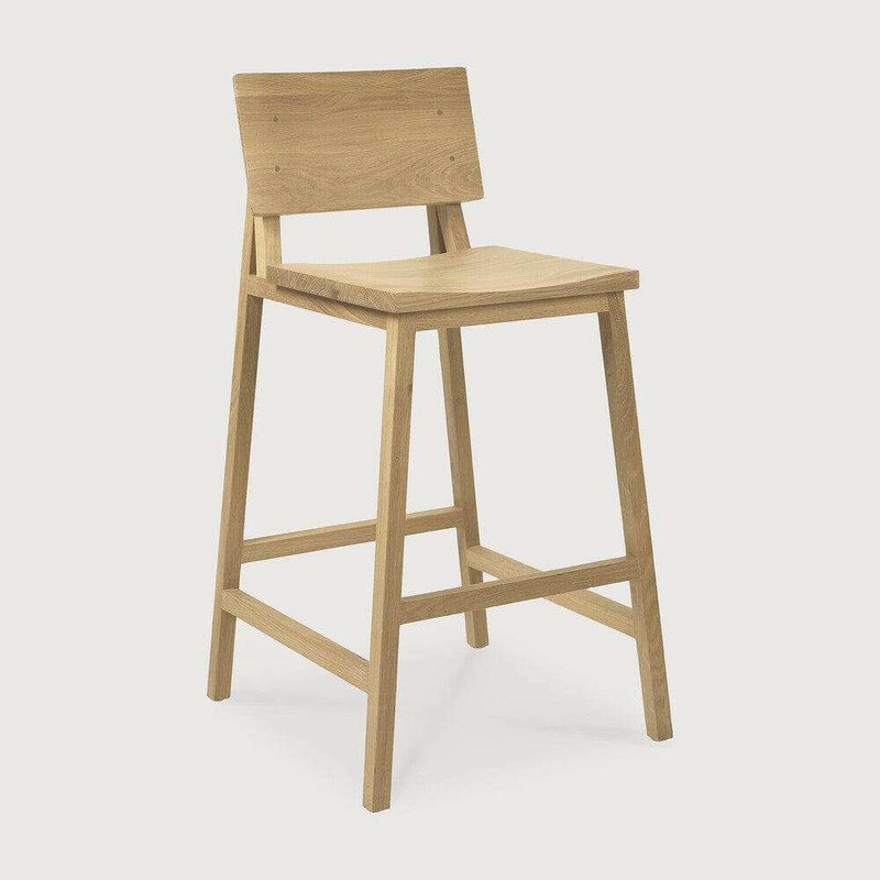 Ethnicraft N3 Kitchen Counter Stool in natural oak wood with backrest and hardwax oil finish