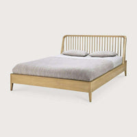 Ethnicraft Spindle Bed in natural oak with spindle headboard and tapered legs