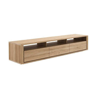Ethnicraft Shadow TV Stand in natural oak with clean lines and spacious drawers for media storage