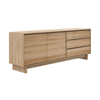 Ethnicraft Wave Sideboard large natural oak wood with 2 doors and 3 drawers, modern storage furniture