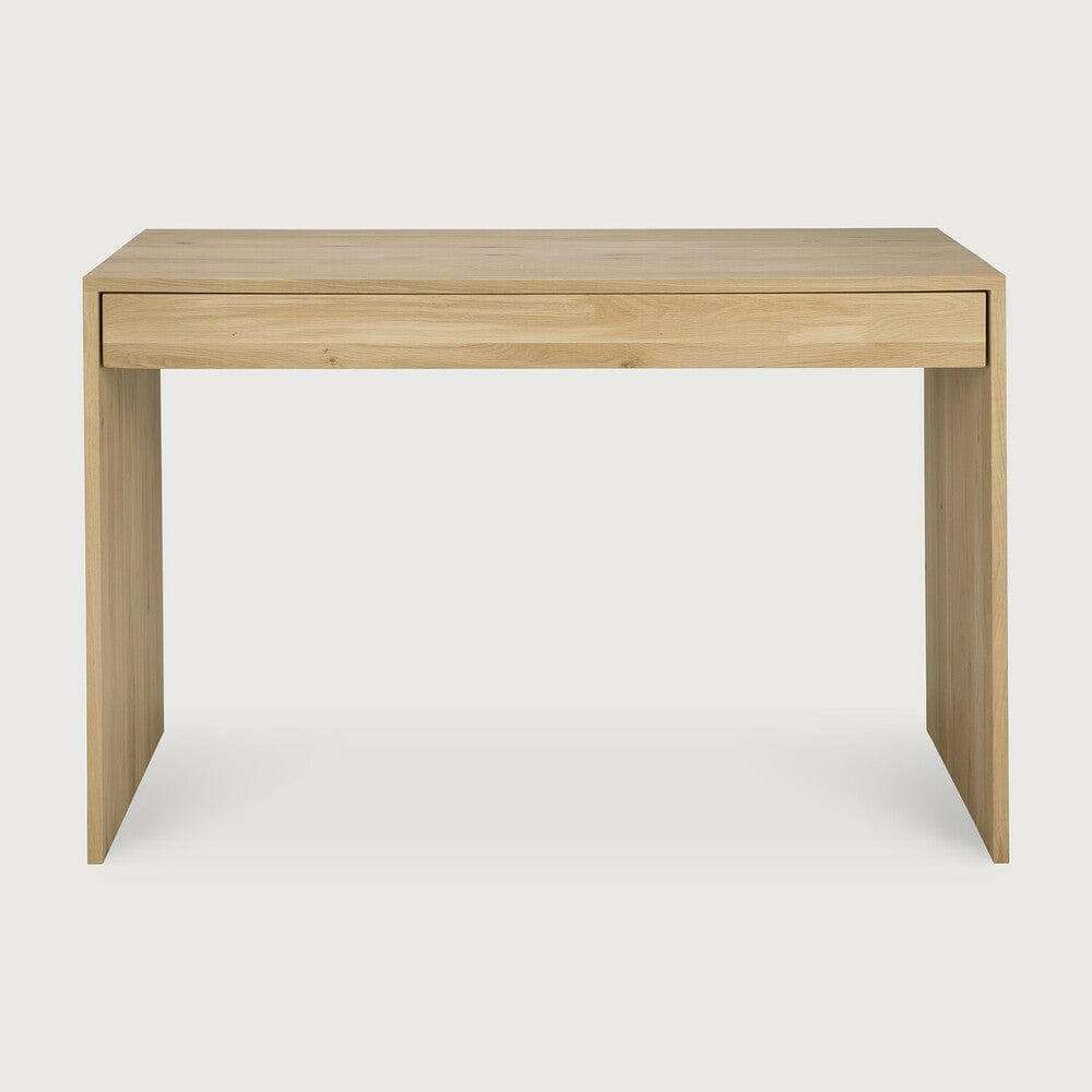 Ethnicraft Wave Desk in natural solid oak with one drawer and clean handle-free design