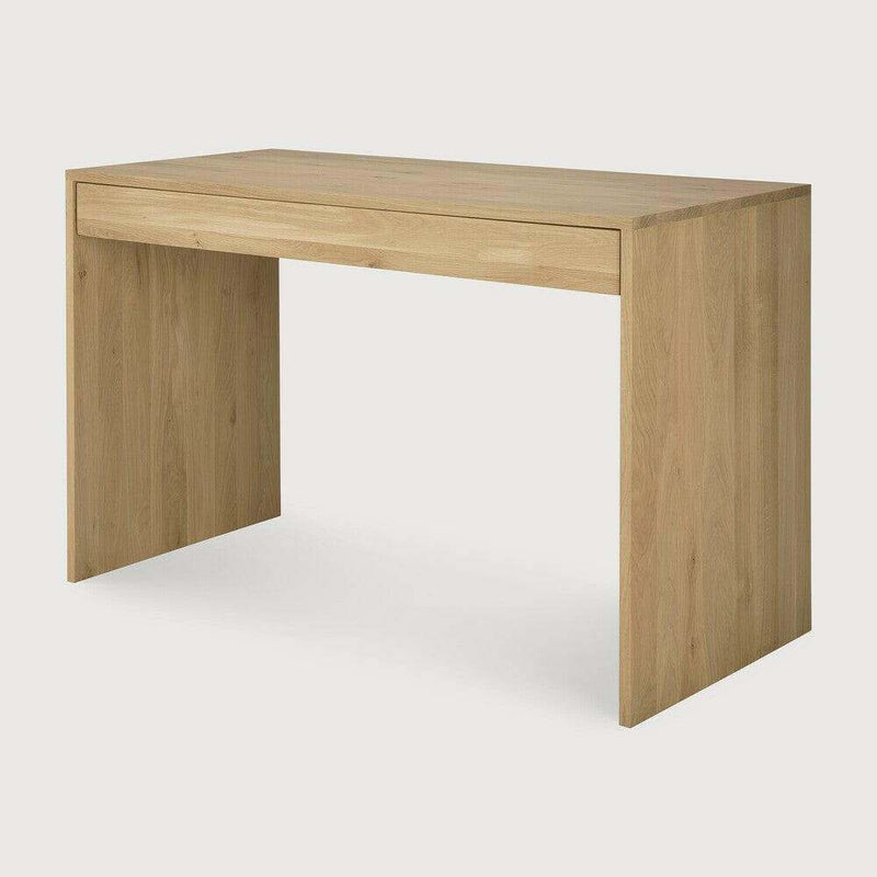 Ethnicraft Wave Desk made of natural solid oak with one drawer and handleless soft-closing design.