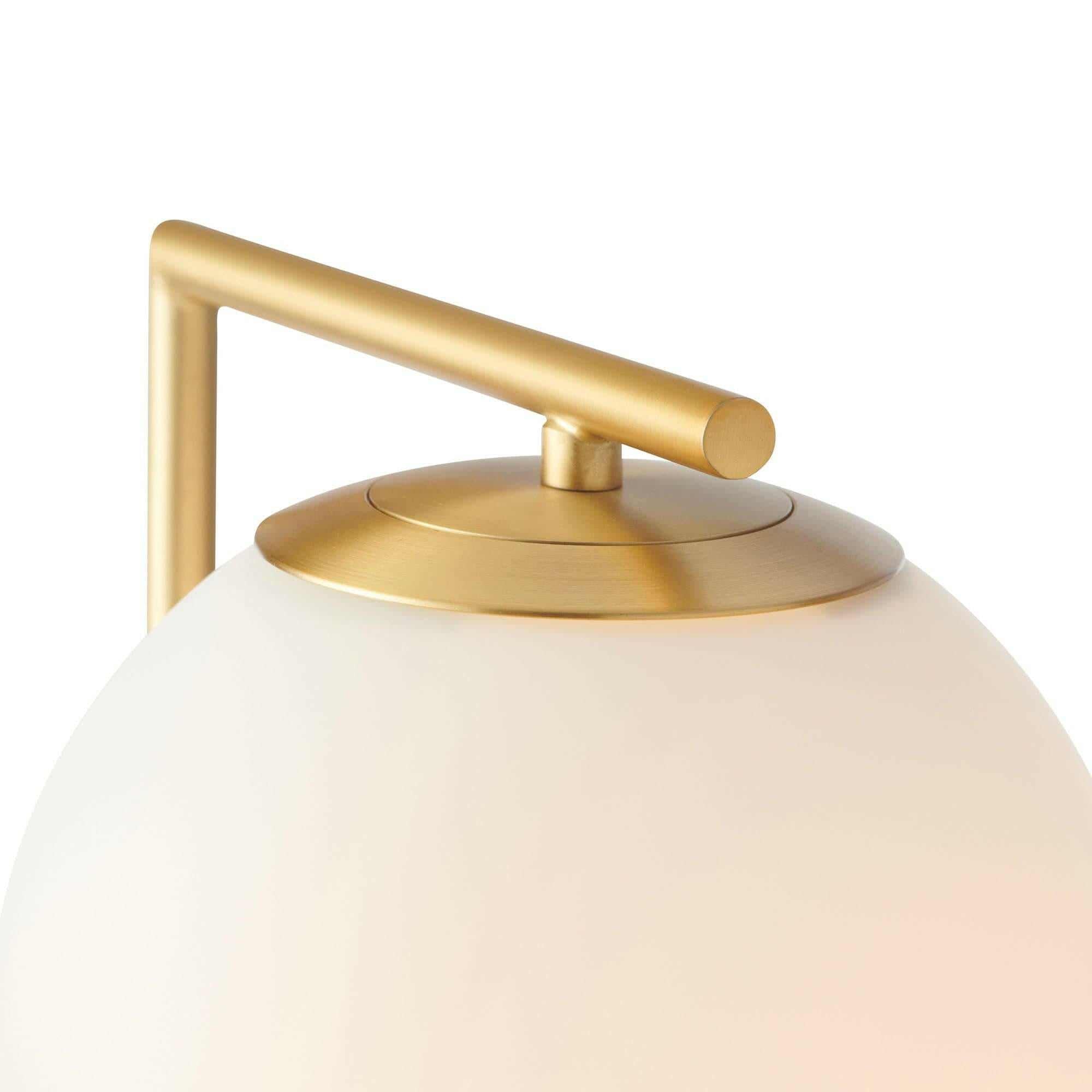 Remi Desk Lamp with antique brass finish and frosted glass shade in mid-century modern style