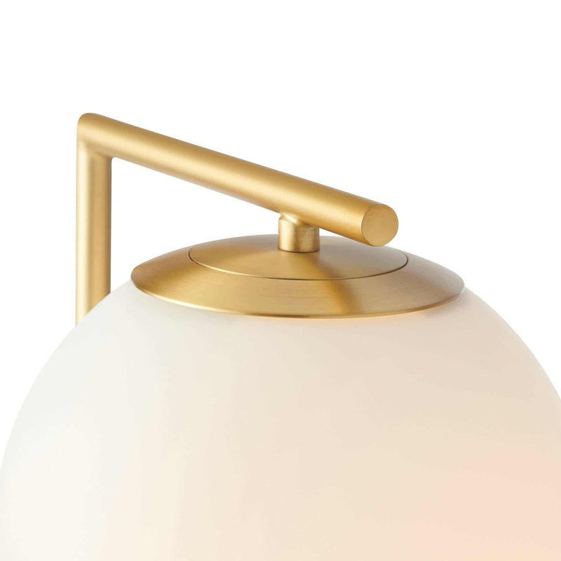 Remi Desk Lamp with antique brass finish and frosted glass shade in mid-century modern style