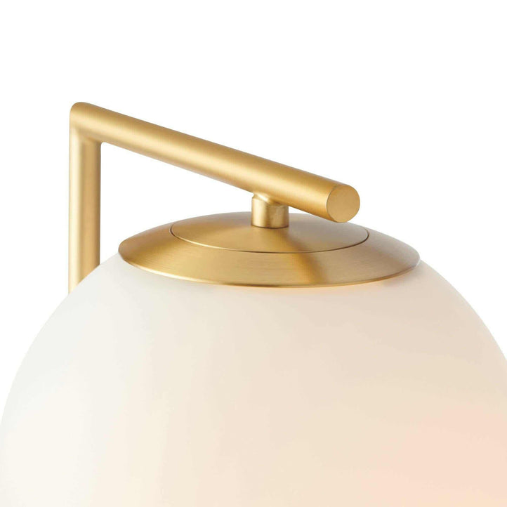 Remi Desk Lamp with antique brass finish and frosted glass shade in mid-century modern style