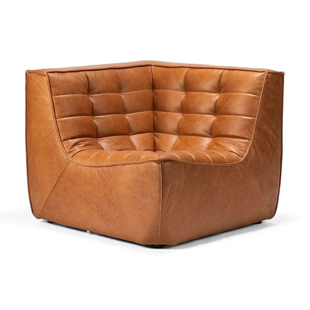 Ethnicraft Sofa N701 corner piece in Old Saddle full aniline leather with tufted cushions and hardwood frame