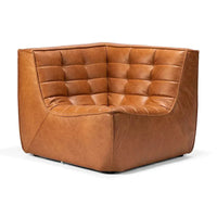 Ethnicraft Sofa N701 corner piece in Old Saddle full aniline leather with tufted cushions and hardwood frame