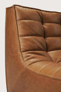 Close-up of Ethnicraft Sofa N701 1 Seater in Old Saddle brown aniline leather upholstery