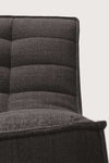 Close-up of dark grey Ethnicraft Sofa N701 3-seater fabric and cushioned backrest.