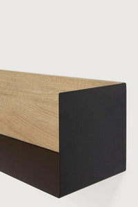 Ethnicraft Black Oak U Shelf medium with solid oak back and black metal sides, oiled finish, wall-mounted design.