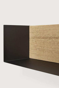 Ethnicraft Black Oak U Shelf with solid oak back and black metal frame, medium size wall-mounted shelf with oiled finish.