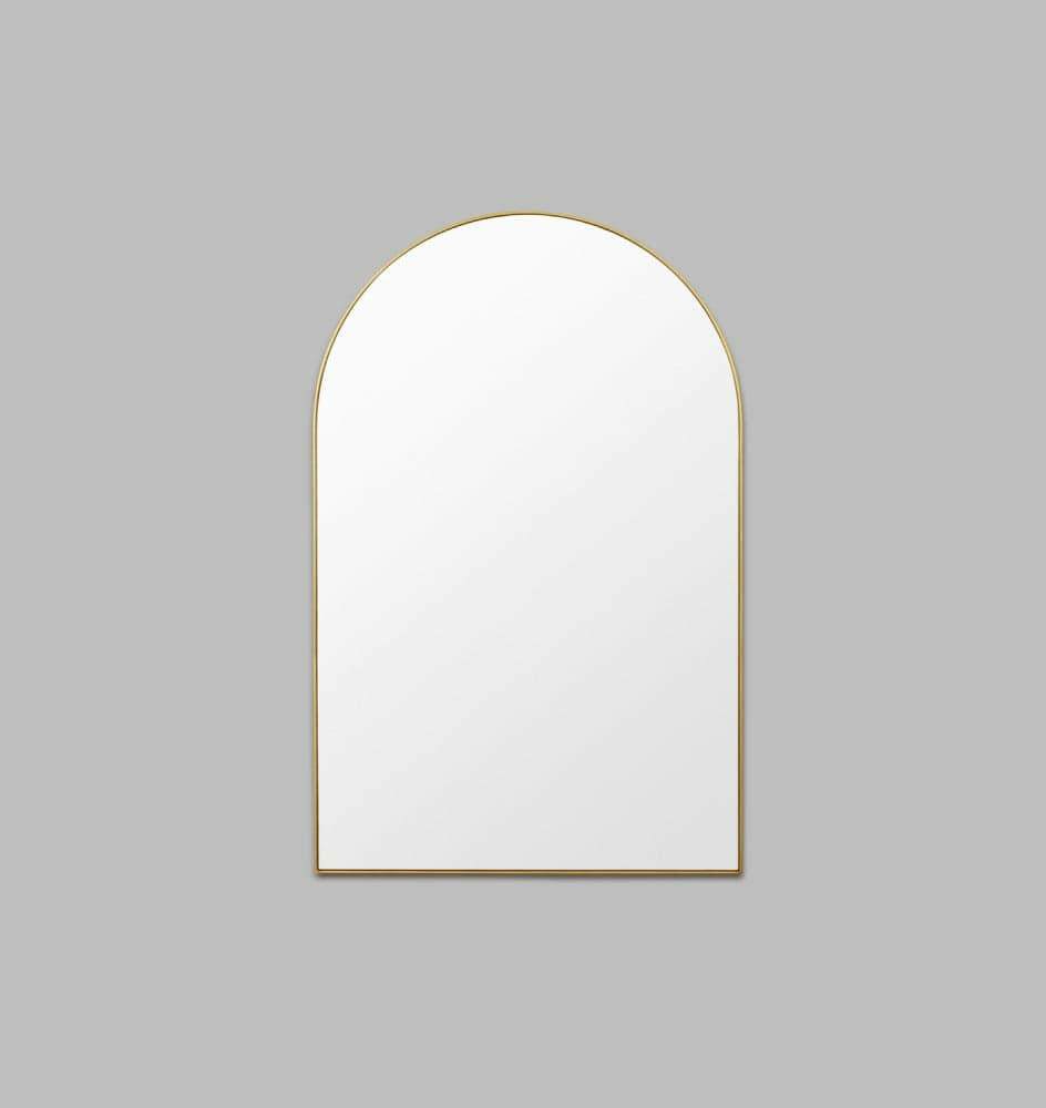 Middle of Nowhere Bjorn Arch oversized modern arched mirror with slim gold frame on gray background