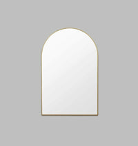 Middle of Nowhere Bjorn Arch oversized modern arched mirror with slim gold frame on gray background