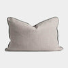 Handmade norsu cushion from the norsu cushion collection with Lexus Haze fabric and charcoal leather piping, made in Melbourne.