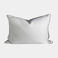 norsu cushion Lindeman Snow with charcoal piping handmade in Melbourne with Warwick fabric and feather down filling