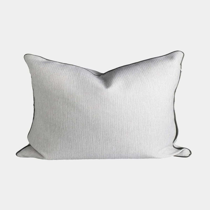 norsu cushion Lindeman Snow with charcoal piping handmade in Melbourne with Warwick fabric and feather down filling