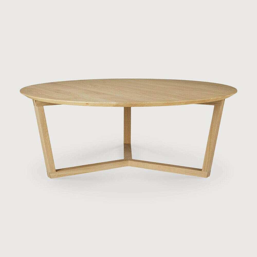 Ethnicraft Tripod Coffee Table in natural oak with solid European oak construction and tripod base design.