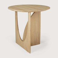 Ethnicraft Oak Geometric Side Table with round top and unique intersecting solid oak base design