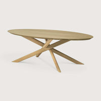 Ethnicraft Oak Mikado oval coffee table with solid oak top and unique intersecting leg design