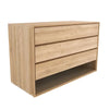Ethnicraft Nordic 3 drawer chest of drawers in natural oak made from solid European wood with open bottom shelf