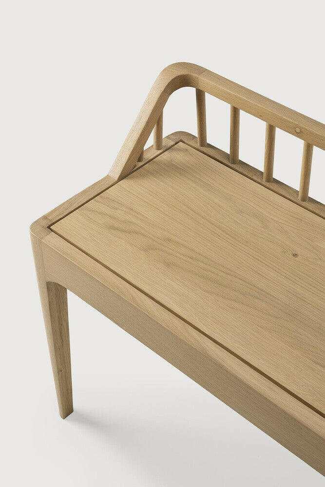 Ethnicraft Spindle Bench in natural oak with solid European oak construction and spindle backrest design
