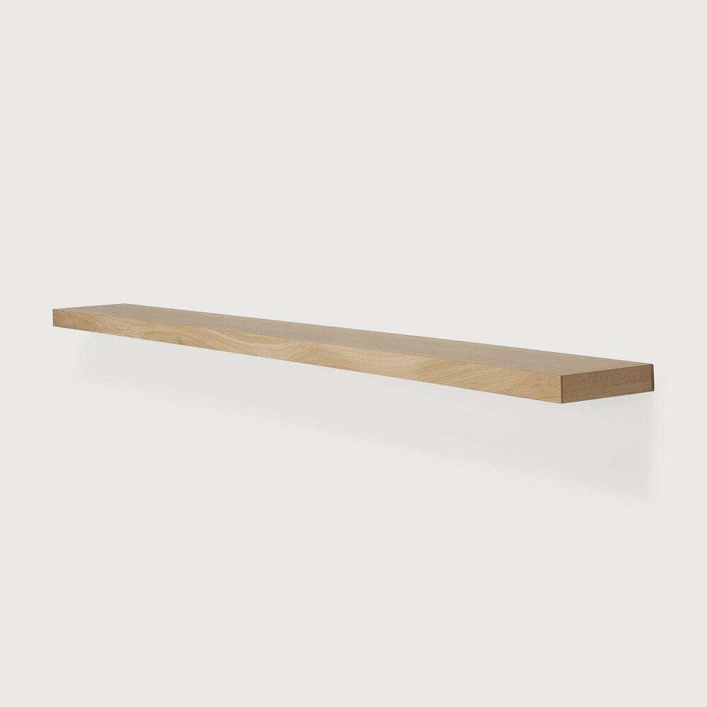 Ethnicraft Wall Shelf in natural solid European oak with clean lines and flush-mounted stainless steel bracket.