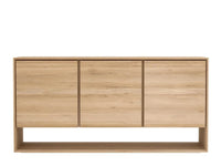 Ethnicraft Nordic Sideboard in natural European oak with three doors and open base.