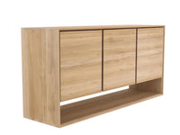 Ethnicraft Nordic Sideboard in natural oak with 3 doors and open shelf, solid European oak wood furniture