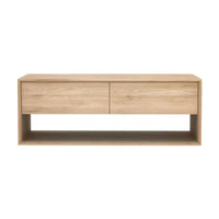 Ethnicraft Nordic Entertainment Unit in natural oak with 1 drawer and open shelf, made from solid European oak.