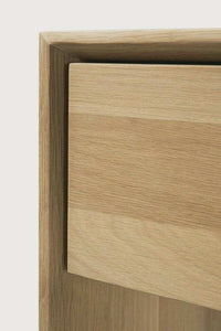 Close-up of Ethnicraft Nordic Console natural oak drawer detail in solid European oak wood