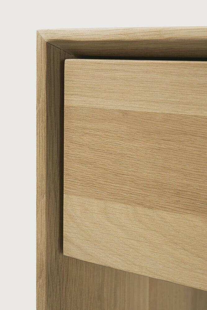 Close-up of Ethnicraft Nordic Console natural oak drawer detail in solid European oak wood