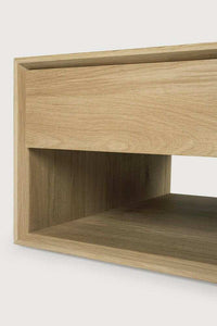 Natural oak Ethnicraft Nordic Coffee Table with one drawer and open shelf, made from solid European oak.