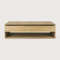 Ethnicraft Nordic Coffee Table in natural oak with one drawer and open shelf, made from solid European oak.
