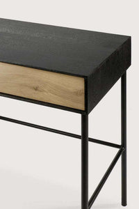 Ethnicraft Blackbird console desk with natural oak drawer and black metal frame