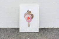 Framed DG Designs Dom Gauci Kids Art Print of Mr. Bill melting ice cream tribute on a white wall background