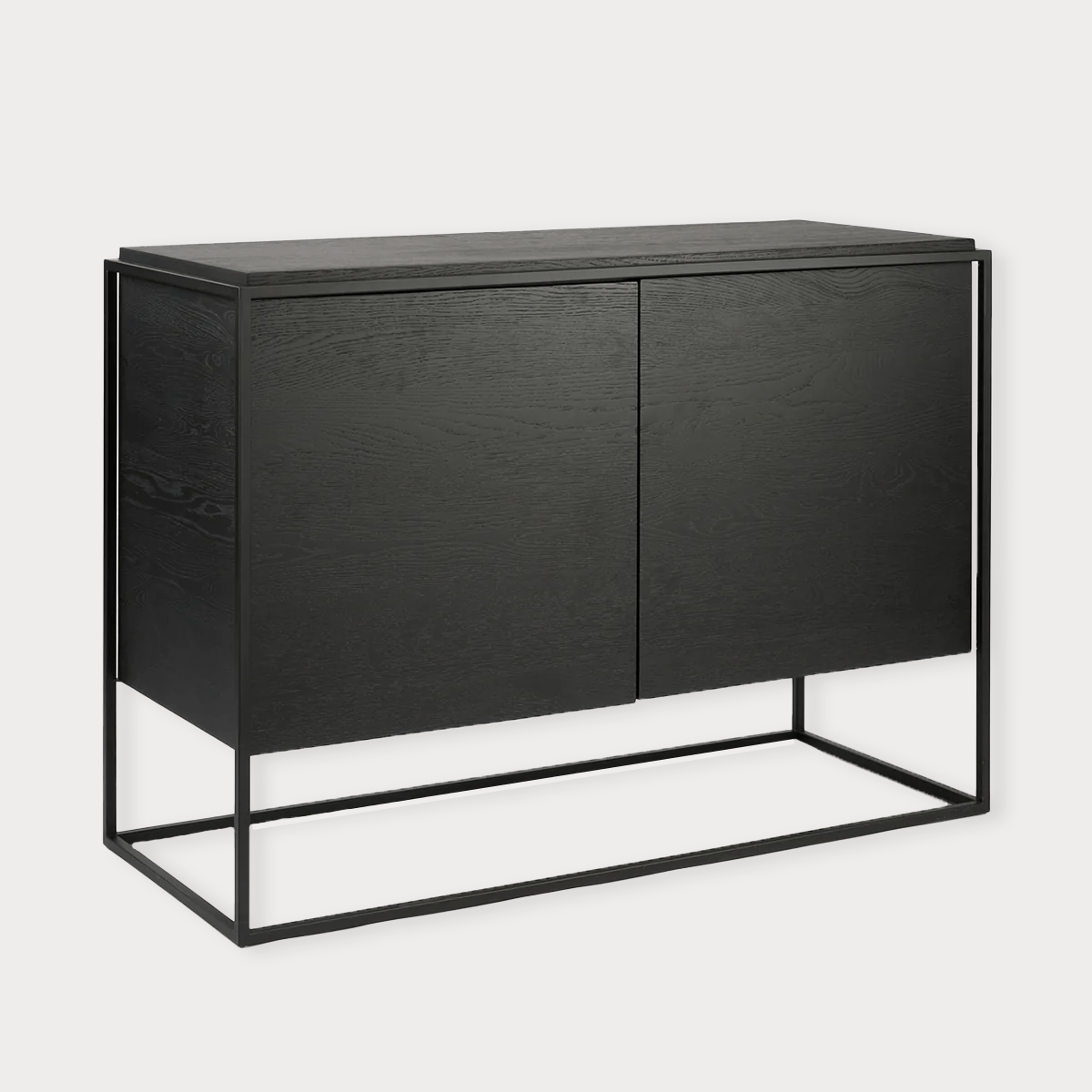Ethnicraft Oak Monolit black solid oak sideboard with two doors and metal frame, minimalistic design