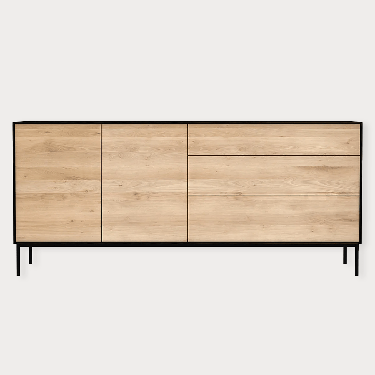 Ethnicraft Blackbird Sideboard with 2 doors and 3 drawers in black oak wood and metal legs