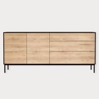 Ethnicraft Blackbird Sideboard with 2 doors and 3 drawers in black oak wood and metal legs
