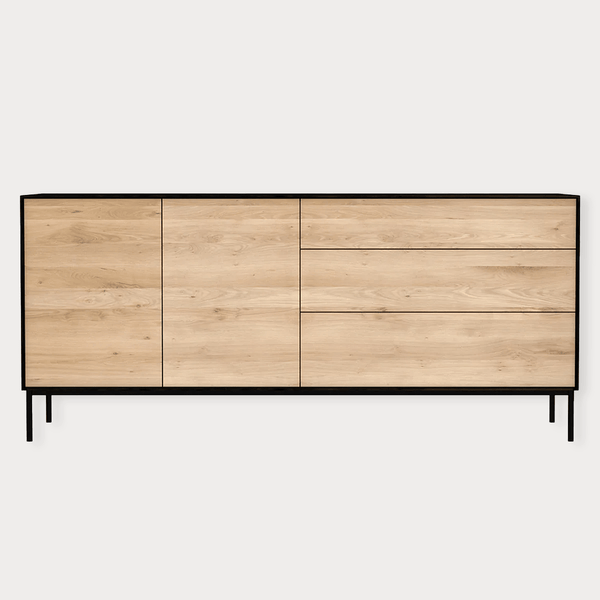 Ethnicraft Blackbird Sideboard with 2 doors and 3 drawers in black oak wood and metal legs