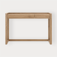 Ethnicraft Oak Frame PC console desk with two drawers in natural oak finish, compact design for small spaces