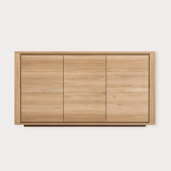 Ethnicraft Oak Shadow Sideboard in natural solid European oak with three doors and minimalist design